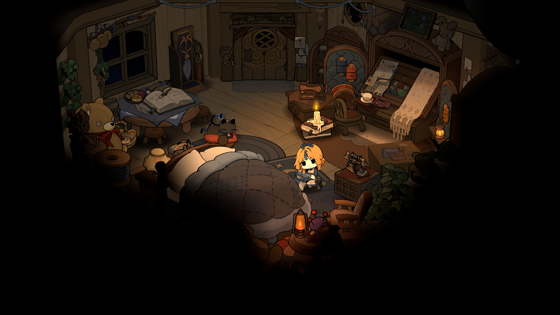 Sil sits in a warm candlelit room filled with sewing tools