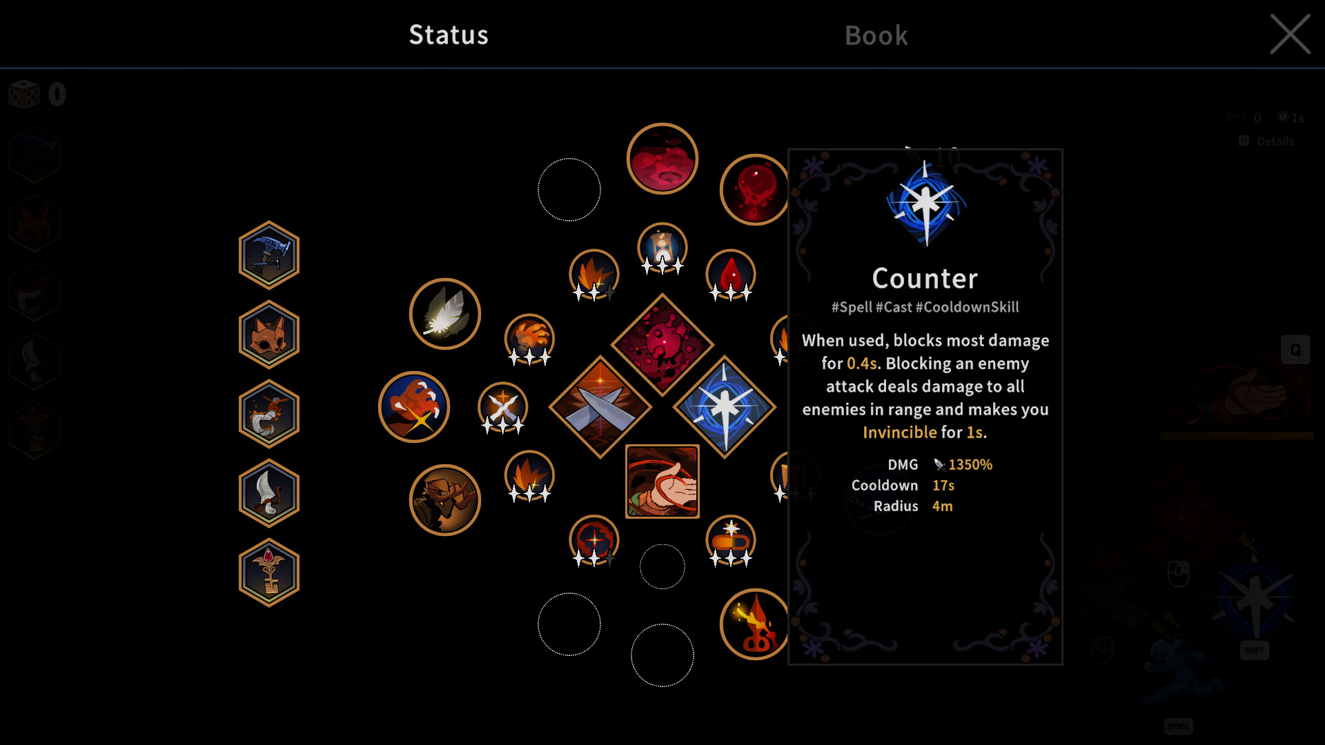 Garden of Witches build screen showing spell and ability choices
